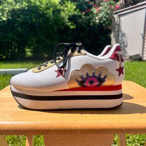 Desigual Space Surreal Metallic Eye Platform Sneakers in Blanco Size 7.5